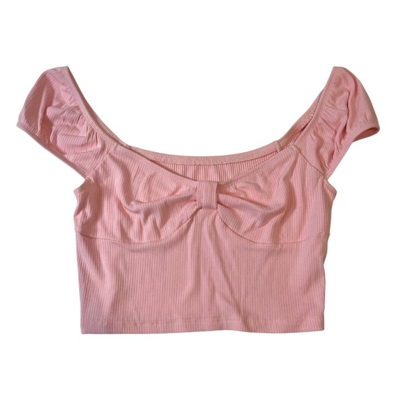 Y2K Light Pink Cinched Baby Doll Milkmaid Off Shoulder Top coquette cottagecore - Picture 2 of 6